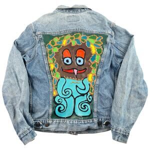 Vintage Levi’s 70506 Denim Jacket Hand Painted Back Patch Trucker Distressed M